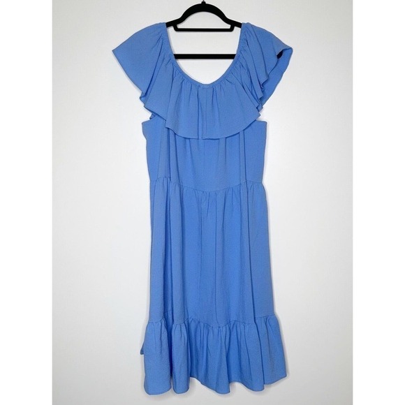 NWT Nordstrom 52seven Ruffle Midi Dress Scoop Neck Women's Blue Size X Large XL - Picture 2 of 4